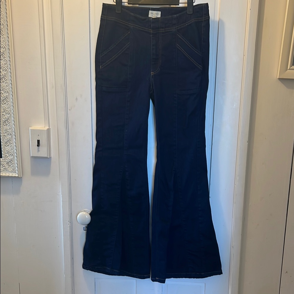 Pilcro Dark Blue Flared Jeans from Anthropology featuring